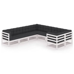 vidaXL Set muebles jardín con cojines 8 pzas madera maciza pino blanco