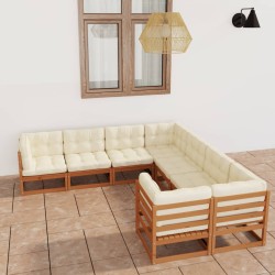 vidaXL Set de muebles de jardín 8 pzs cojines madera pino marrón miel