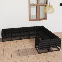 vidaXL Set de muebles de jardín 9 pzas con cojines madera pino negro