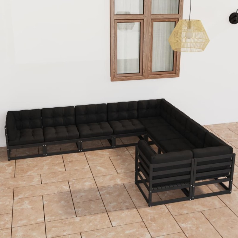 vidaXL Set de muebles de jardín 9 pzas con cojines madera pino negro vidaXL Set de muebles de jardín 9 pzas con cojines madera pino negro