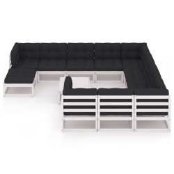 vidaXL Set de muebles de jardín 12 pzas con cojines madera pino blanco