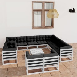 vidaXL Set de muebles de jardín 13 pzas con cojines madera pino blanco