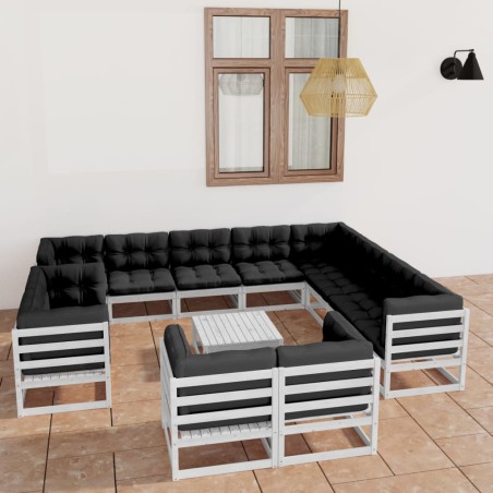 vidaXL Set de muebles de jardín 13 pzas con cojines madera pino blanco
