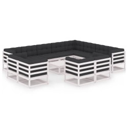 vidaXL Set de muebles de jardín 13 pzas con cojines madera pino blanco