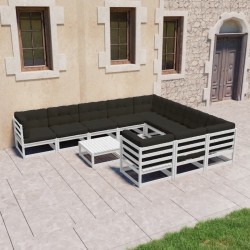 vidaXL Set de muebles de jardín 11 pzas con cojines madera pino blanco