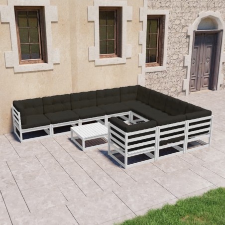 vidaXL Set de muebles de jardín 11 pzas con cojines madera pino blanco