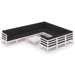 vidaXL Set de muebles de jardín 11 pzas con cojines madera pino blanco