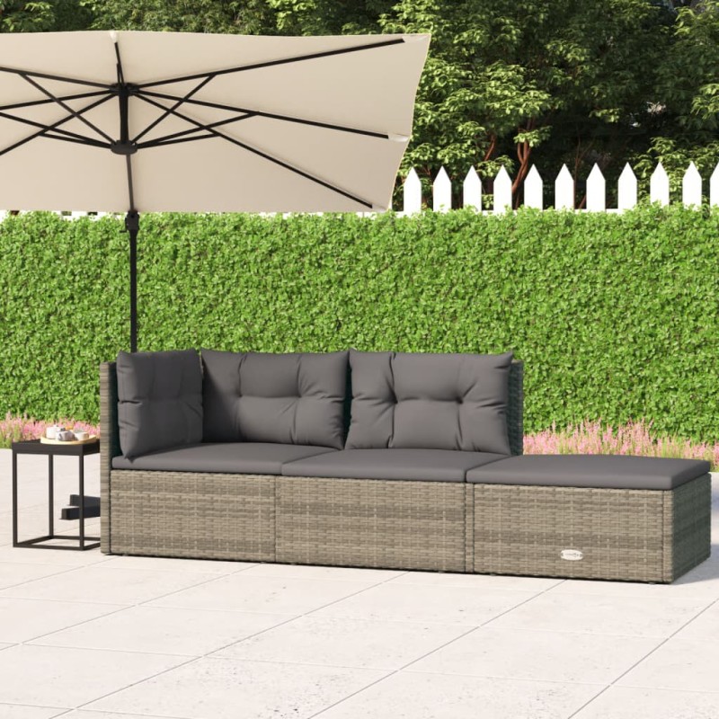 vidaXL Set de muebles de jardín 3 pzas y cojines ratán sintético gris vidaXL Set de muebles de jardín 3 pzas y cojines ratán sintético gris