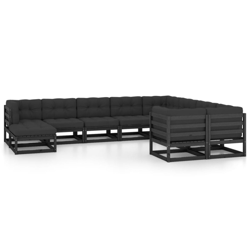 vidaXL Set de muebles de jardín 10 pzas con cojines madera pino negro vidaXL Set de muebles de jardín 10 pzas con cojines madera pino negro