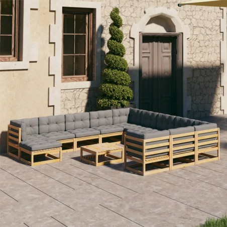 vidaXL Set de muebles de jardín 12 pzas con cojines madera pino negro