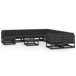 vidaXL Set de muebles de jardín 12 pzas con cojines madera pino negro