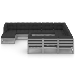 vidaXL Set de muebles de jardín 11 pzas con cojines madera pino gris