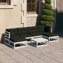 vidaXL Set muebles jardín 7 pzas con cojines madera maciza pino blanco