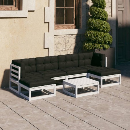 vidaXL Set muebles jardín 7 pzas con cojines madera maciza pino blanco