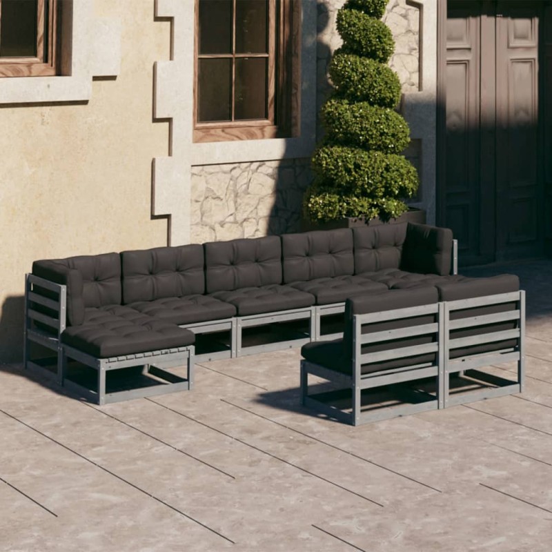 vidaXL Juego de muebles de jardín 9 pzas y cojines madera maciza pino vidaXL Juego de muebles de jardín 9 pzas y cojines madera maciza pino