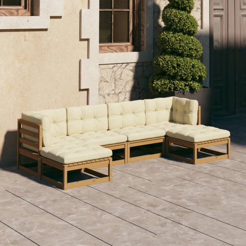 vidaXL Set de muebles de jardín 6 pzs cojines madera pino marrón miel vidaXL Set de muebles de jardín 6 pzs cojines madera pino marrón miel