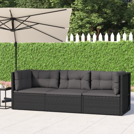 vidaXL Set de muebles de jardín 3 pzas y cojines ratán sintético negro