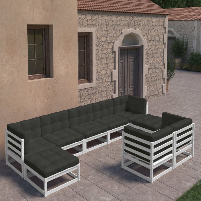 vidaXL Set de muebles de jardín 9 pzas con cojines madera pino blanco vidaXL Set de muebles de jardín 9 pzas con cojines madera pino blanco
