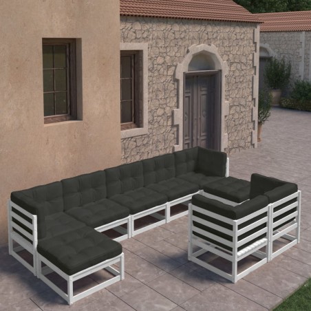 vidaXL Set de muebles de jardín 9 pzas con cojines madera pino blanco
