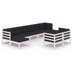 vidaXL Set de muebles de jardín 9 pzas con cojines madera pino blanco
