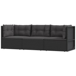 vidaXL Set de muebles de jardín 3 pzas y cojines ratán sintético negro
