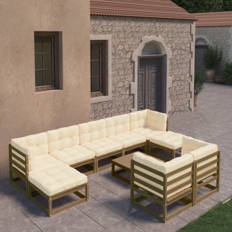 vidaXL Set de muebles de jardín 10 pzs cojines madera pino marrón miel