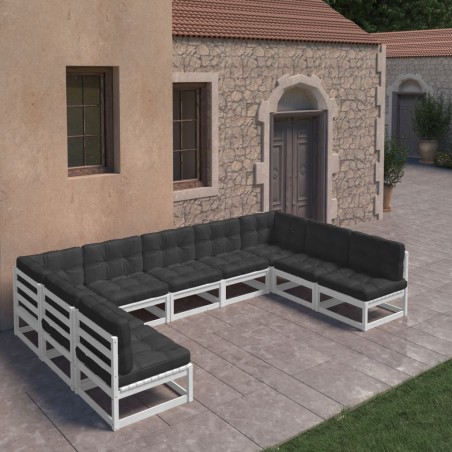 vidaXL Set de muebles de jardín 9 pzas con cojines madera pino blanco