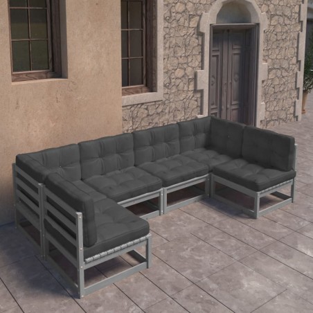 vidaXL Set de muebles de jardín 6 pzas con cojines madera pino gris