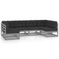 vidaXL Set de muebles de jardín 6 pzas con cojines madera pino gris vidaXL Set de muebles de jardín 6 pzas con cojines madera pino gris