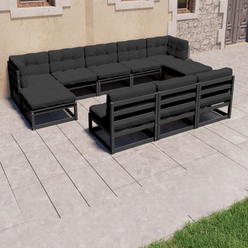 vidaXL Set de muebles de jardín 8 pzas con cojines madera pino negro vidaXL Set de muebles de jardín 8 pzas con cojines madera pino negro