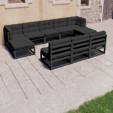 vidaXL Set de muebles de jardín 8 pzas con cojines madera pino negro