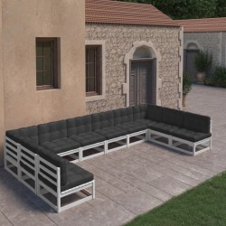 vidaXL Set de muebles de jardín 10 pzas con cojines madera pino blanco