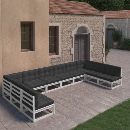 vidaXL Set de muebles de jardín 10 pzas con cojines madera pino blanco