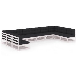 vidaXL Set de muebles de jardín 10 pzas con cojines madera pino blanco