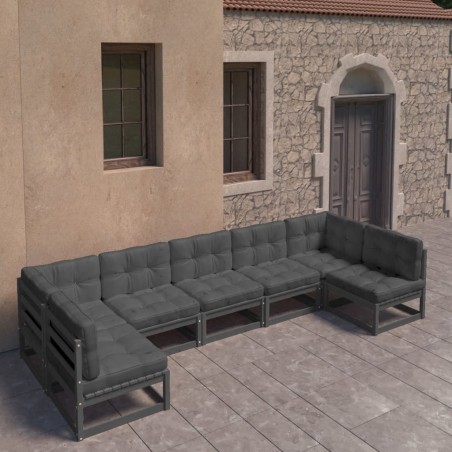 vidaXL Set de muebles de jardín 7 pzas con cojines madera pino negro