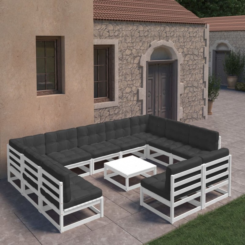vidaXL Set de muebles de jardín 12 pzas con cojines madera pino blanco