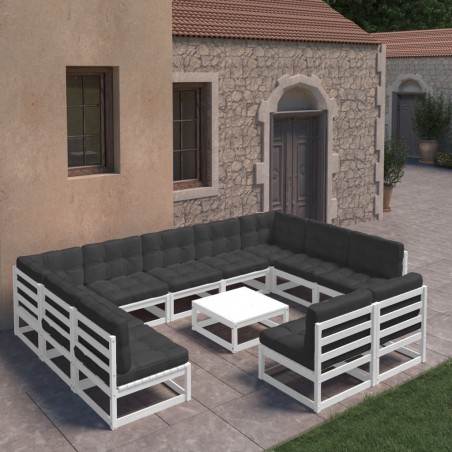 vidaXL Set de muebles de jardín 12 pzas con cojines madera pino blanco