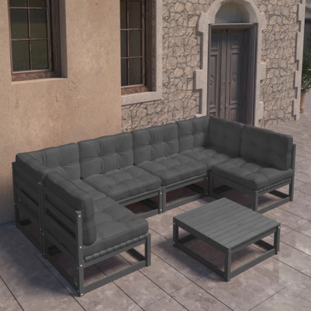 vidaXL Set de muebles de jardín 7 pzas con cojines madera pino negro