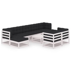 vidaXL Set de muebles de jardín 10 pzas con cojines madera pino blanco