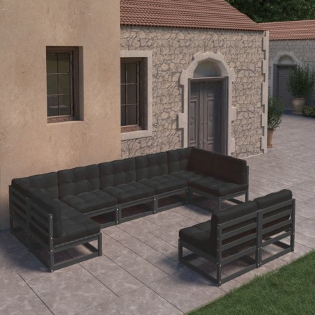 vidaXL Set de muebles de jardín 9 pzas con cojines madera pino negro