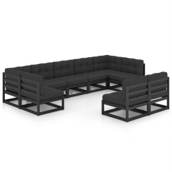 vidaXL Set de muebles de jardín 9 pzas con cojines madera pino negro