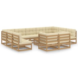 vidaXL Set de muebles de jardín 12 pzs cojines madera pino marrón miel