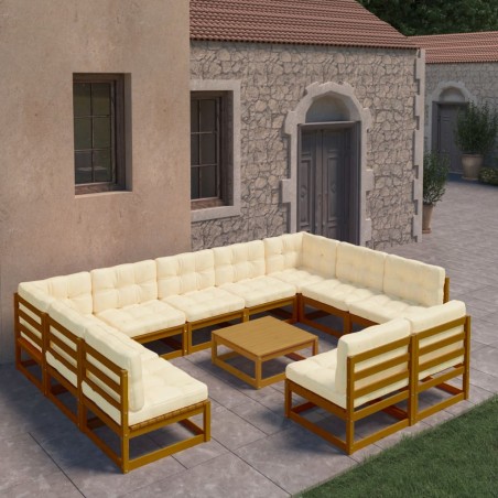 vidaXL Set de muebles de jardín 12 pzs cojines madera pino marrón miel