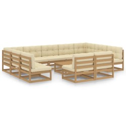 vidaXL Set de muebles de jardín 12 pzs cojines madera pino marrón miel