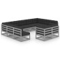 vidaXL Set de muebles de jardín 11 pzas con cojines madera pino gris vidaXL Set de muebles de jardín 11 pzas con cojines madera pino gris