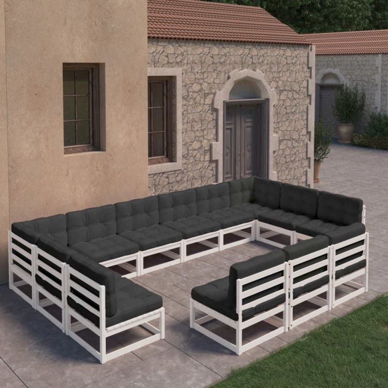 vidaXL Set de muebles de jardín 13 pzas con cojines madera pino blanco vidaXL Set de muebles de jardín 13 pzas con cojines madera pino blanco