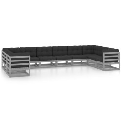 vidaXL Set de muebles de jardín 10 pzas con cojines madera pino gris