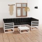 vidaXL Set muebles jardín 7 pzas con cojines madera maciza pino blanco