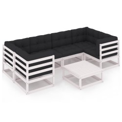 vidaXL Set muebles jardín 7 pzas con cojines madera maciza pino blanco