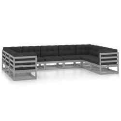 vidaXL Set de muebles de jardín 9 pzas con cojines madera pino gris